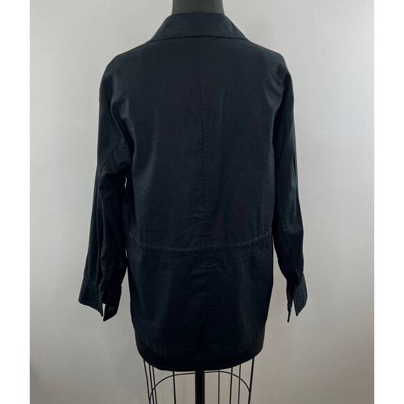 UNIQLO Black Cotton-Linen Long Sleeve Relaxed Utility Shirt Jacket Shacket XS - Picture 4 of 6